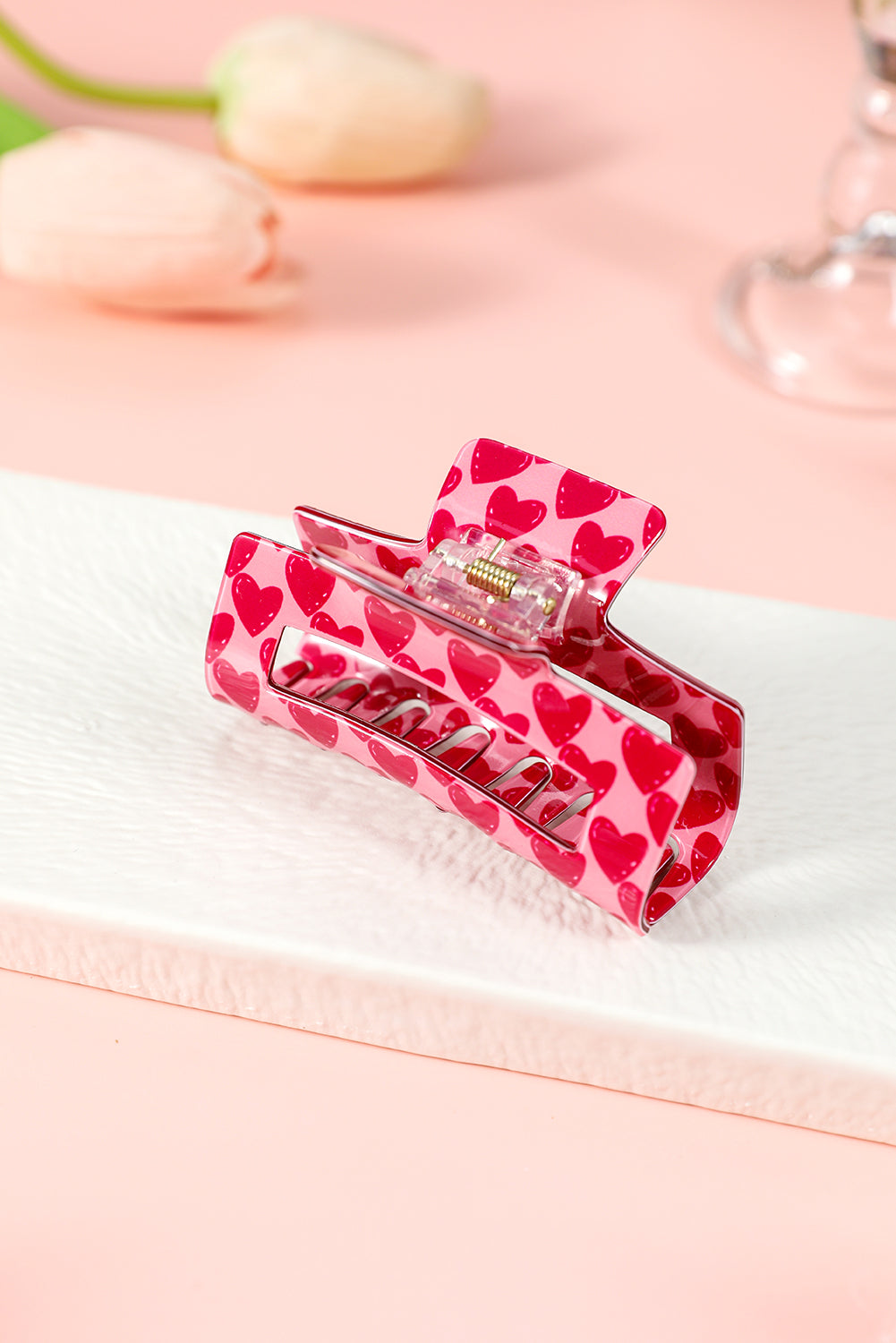 Heart Print Hollow Out Square Hair Claw Clip