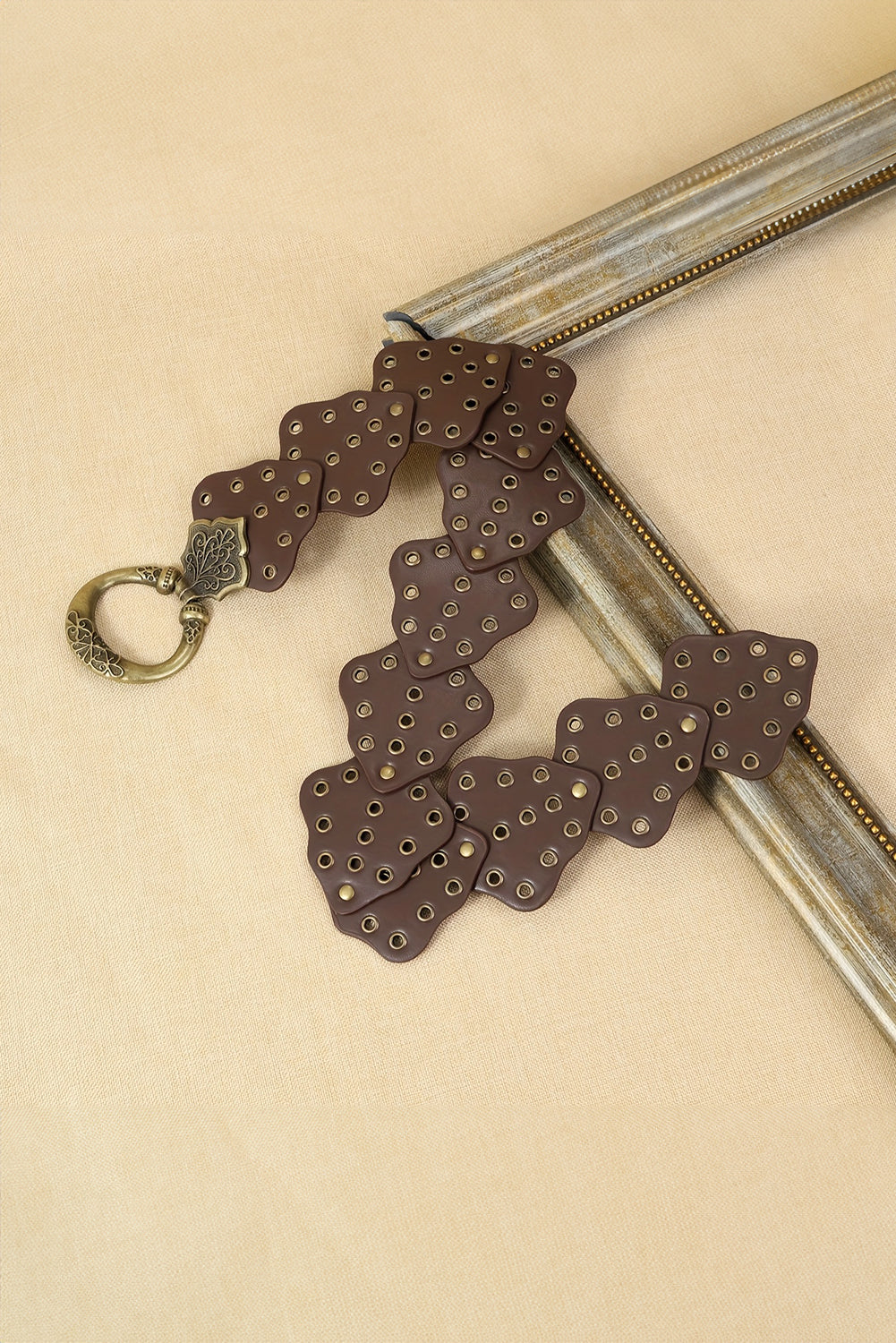 Y2K Antik Bronze Kreis Ösen Detail Western Ledergürtel