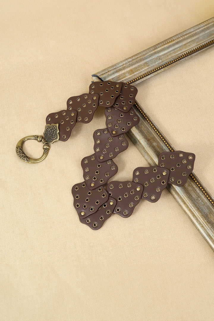 Y2K Antik Bronze Kreis Ösen Detail Western Ledergürtel