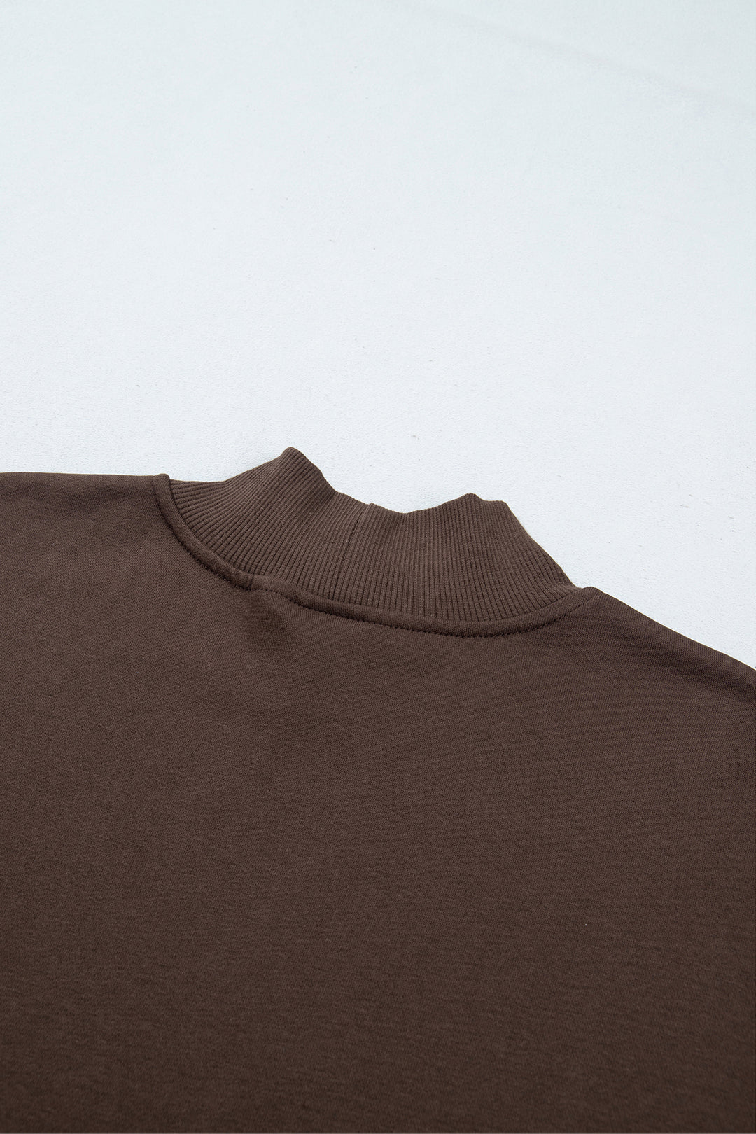 Coffee Solid Color High Neck Lace Splicing Hem Pullover Sweatshirt
