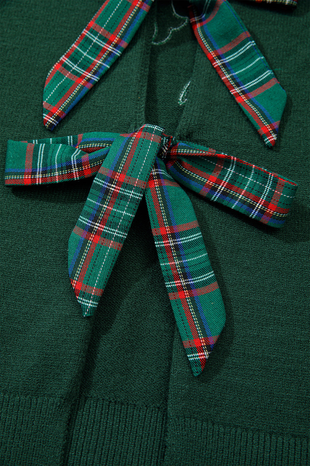 Blackish Green Plaid Bow Detail Drop Shoulder Christmas Sweater