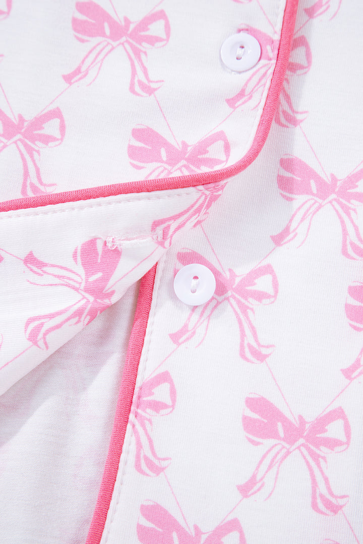 Pink Bow Print Long Sleeve Shirt and Pants Soft Pajama Set
