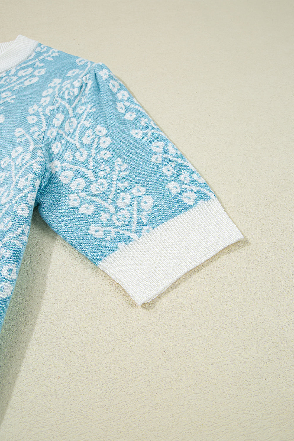 Contrast Floral Crewneck Short Sleeve Sweater