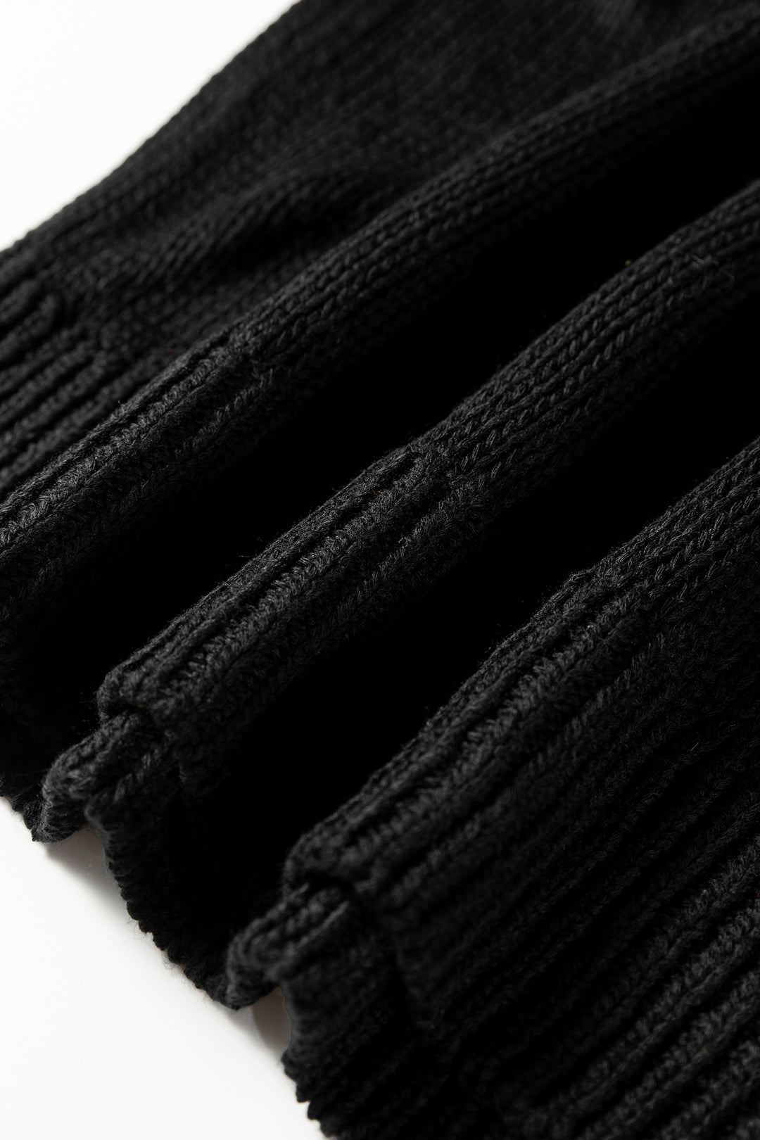 Black Solid V Neck Pointelle Knit Sleeve Patchwork Sweater