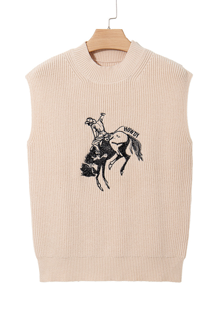 HOWDY Rodeo Cowboy Graphic High Neck Short Sleeve Sweater