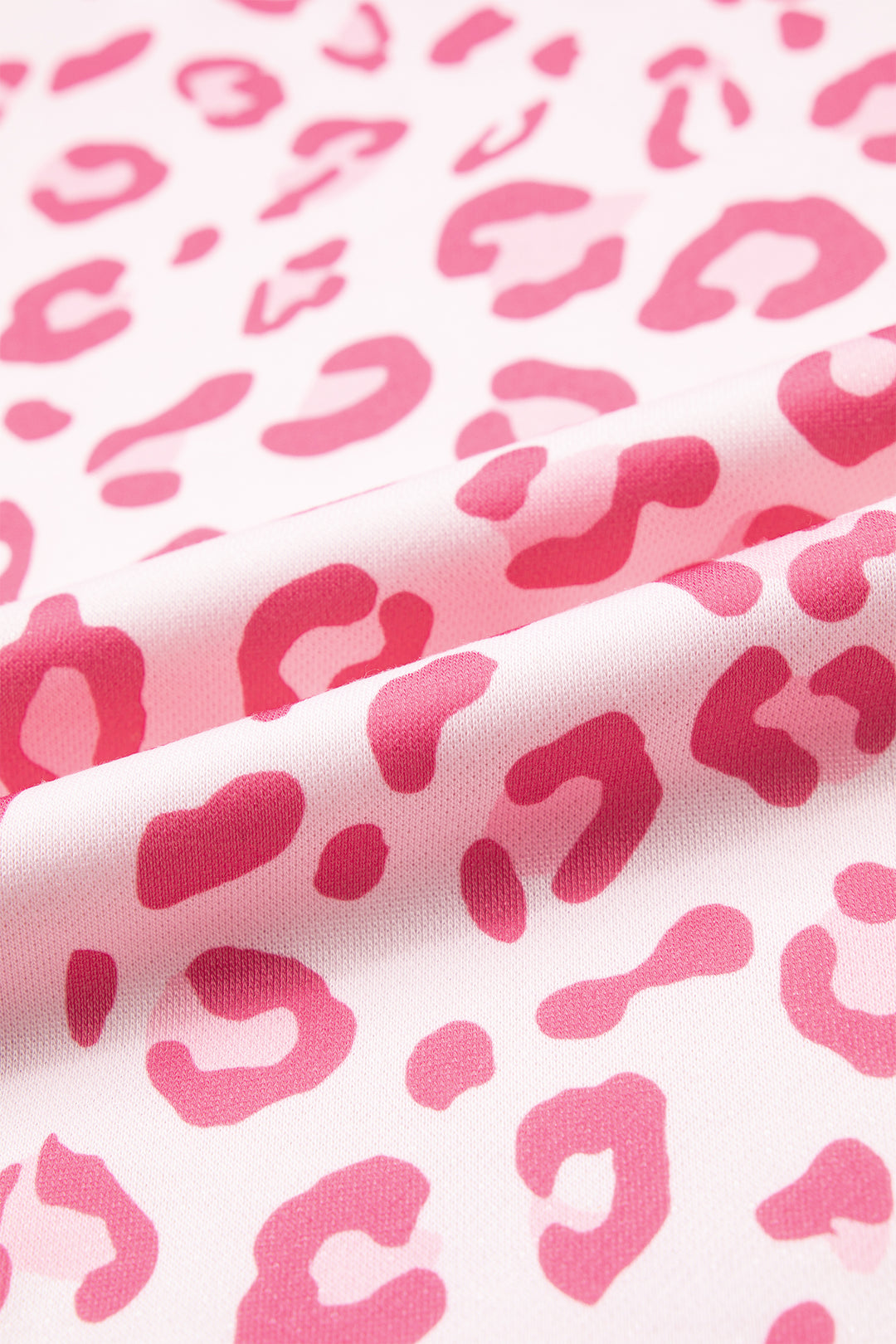 Pink Leopard Polka Dot Colorblock Trim Long Sleeve Top