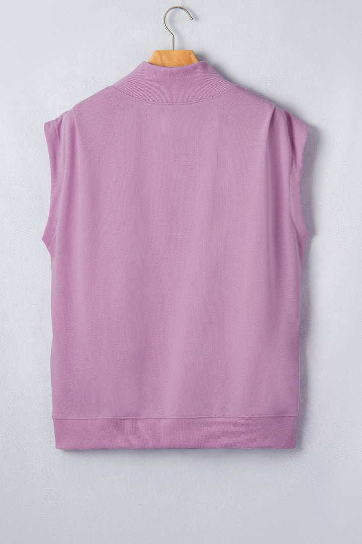 Phalaenopsis Solid Color High Neck Cap Sleeve Loose Top