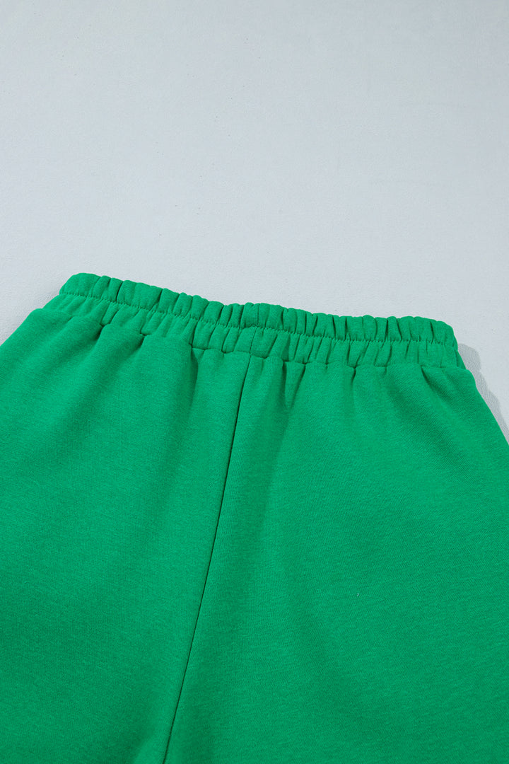Bright Green Polka Dot Trim Baggy Pullover 2pcs Short Set
