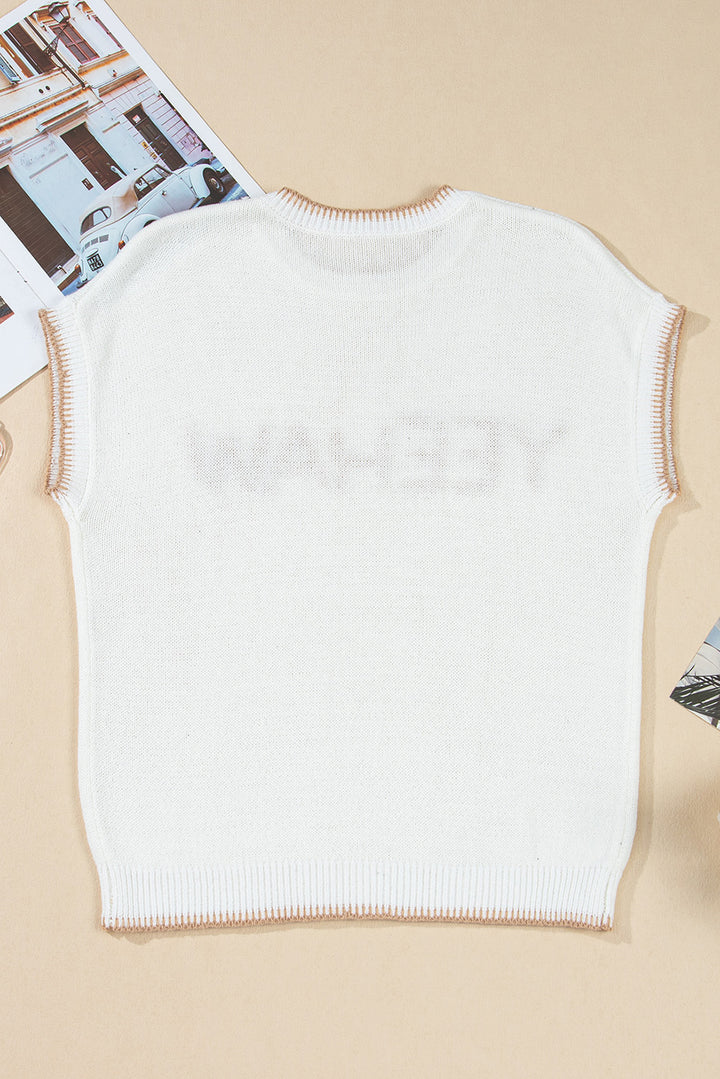Knitted YEEHAW Stitch Edge Crew Neck Sweater T Shirt
