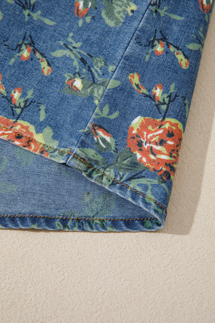 Ashleigh Blue Ruffled Short Sleeve Floral Denim Top