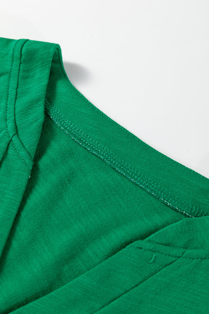 Mist Green Solid Color Button V Neck Long Sleeve Top