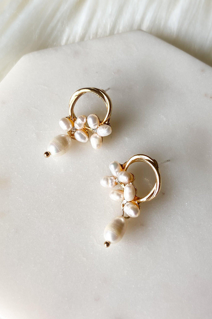 Plated Hoop Pearl Casual Wear Stud Earring