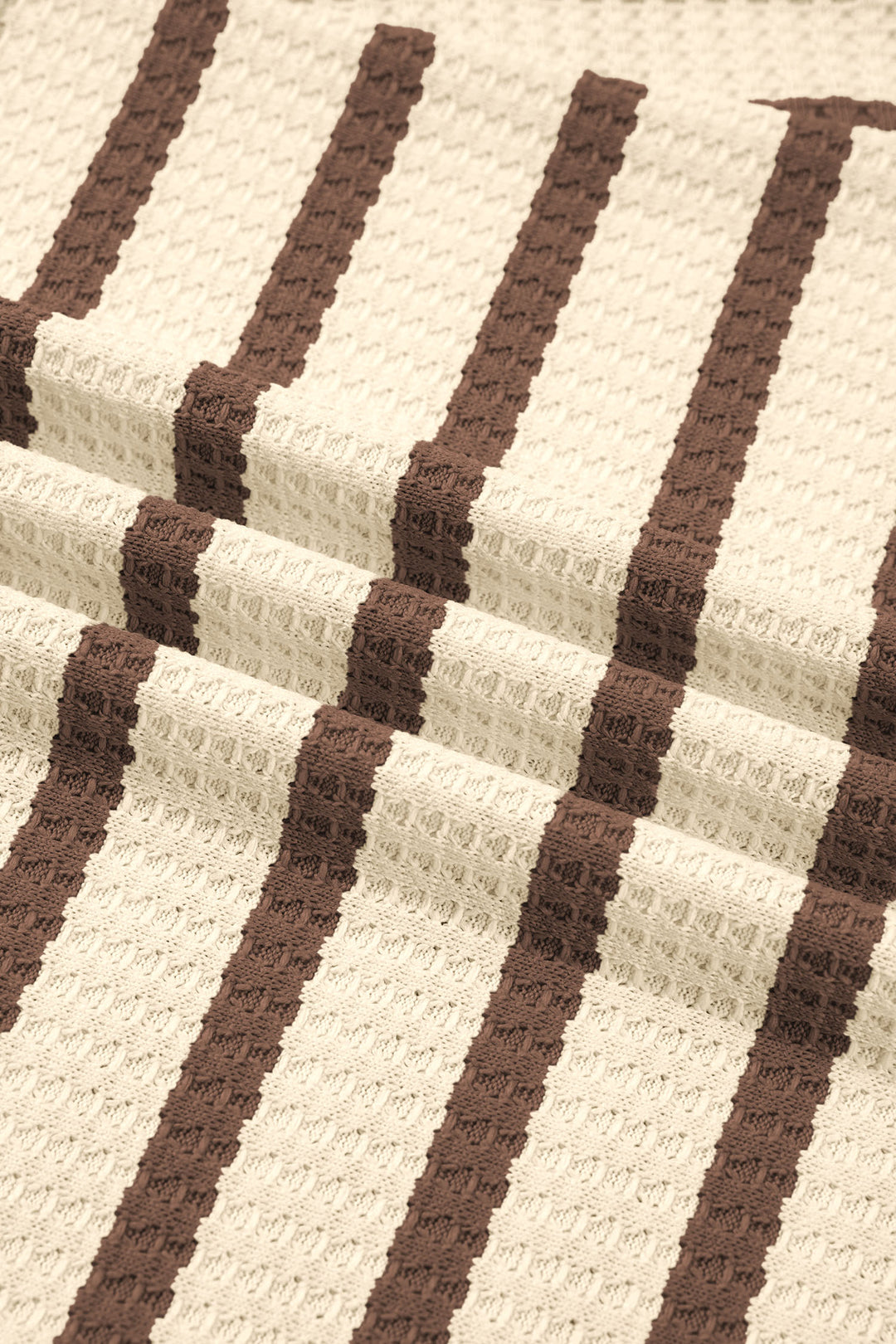 Brown Stripe Patchwork Ribbed Cuff Casual Pullover Sweatshirt