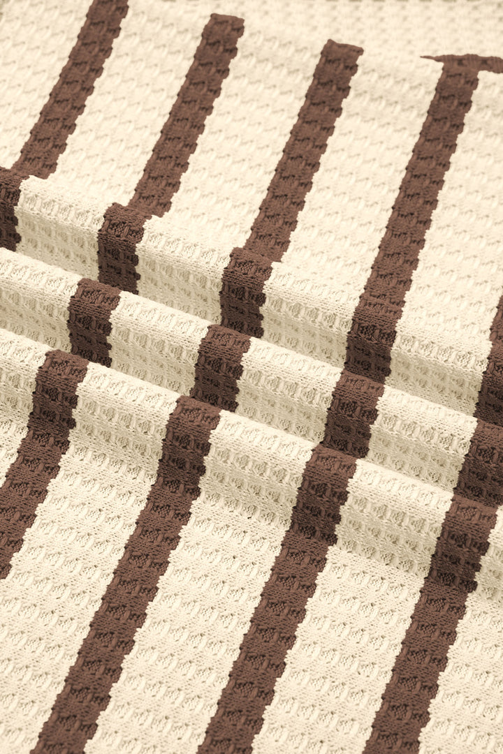 Brown Stripe Patchwork Ribbed Cuff Casual Pullover Sweatshirt