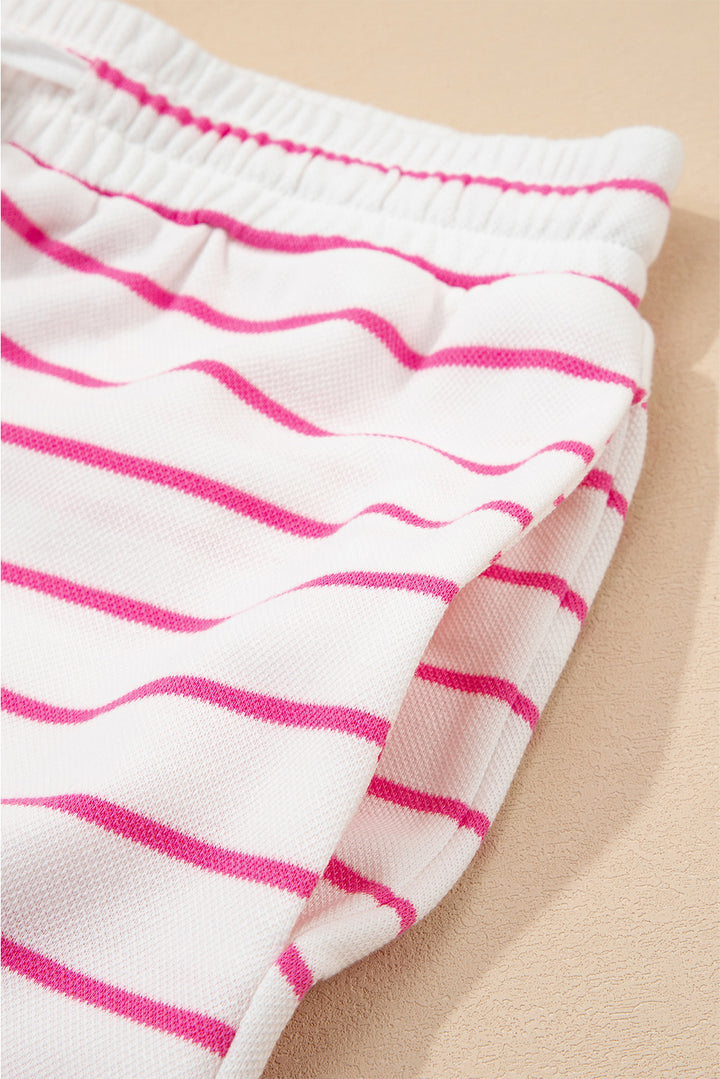 Rose Stripe Casual Wide Leg 2pcs Pants Set