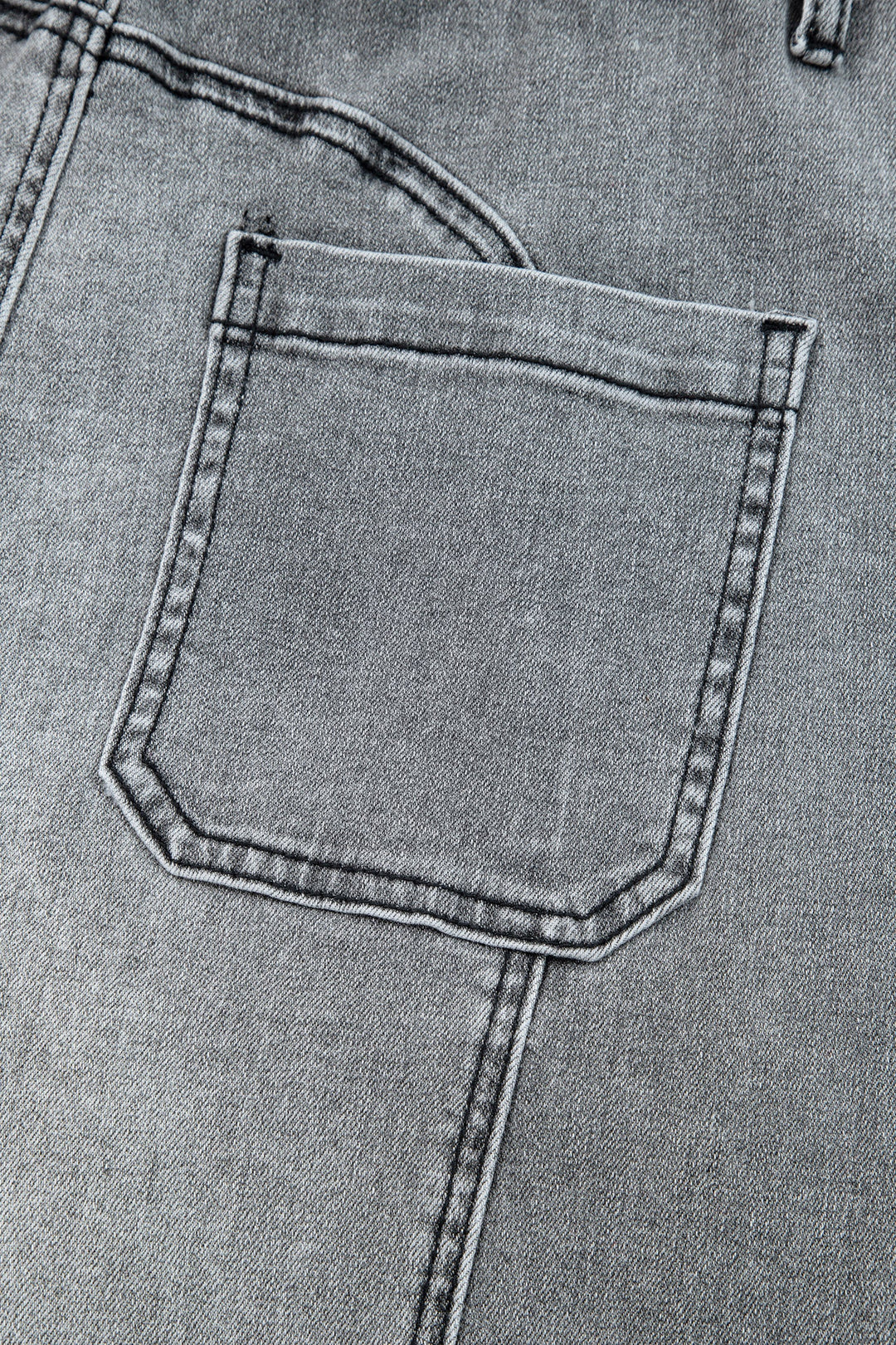 Gray Drawstring Seam Detail Raw Hem Wide Leg Denim Pants
