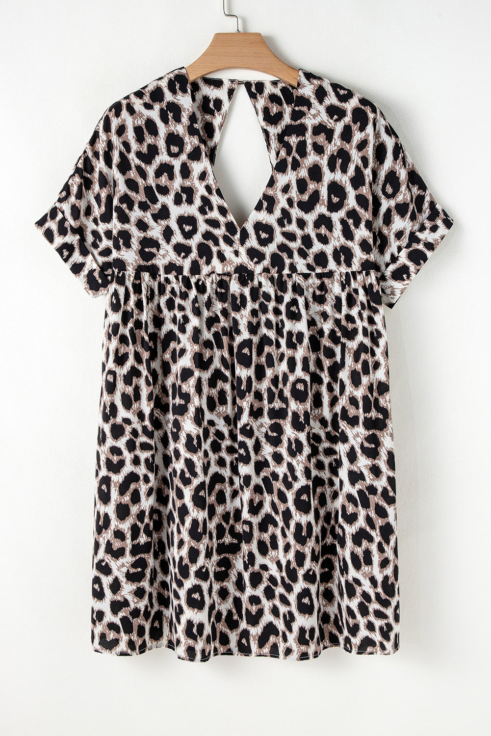 Cheetah Print Backless V Neck Loose Fit Mini Dress
