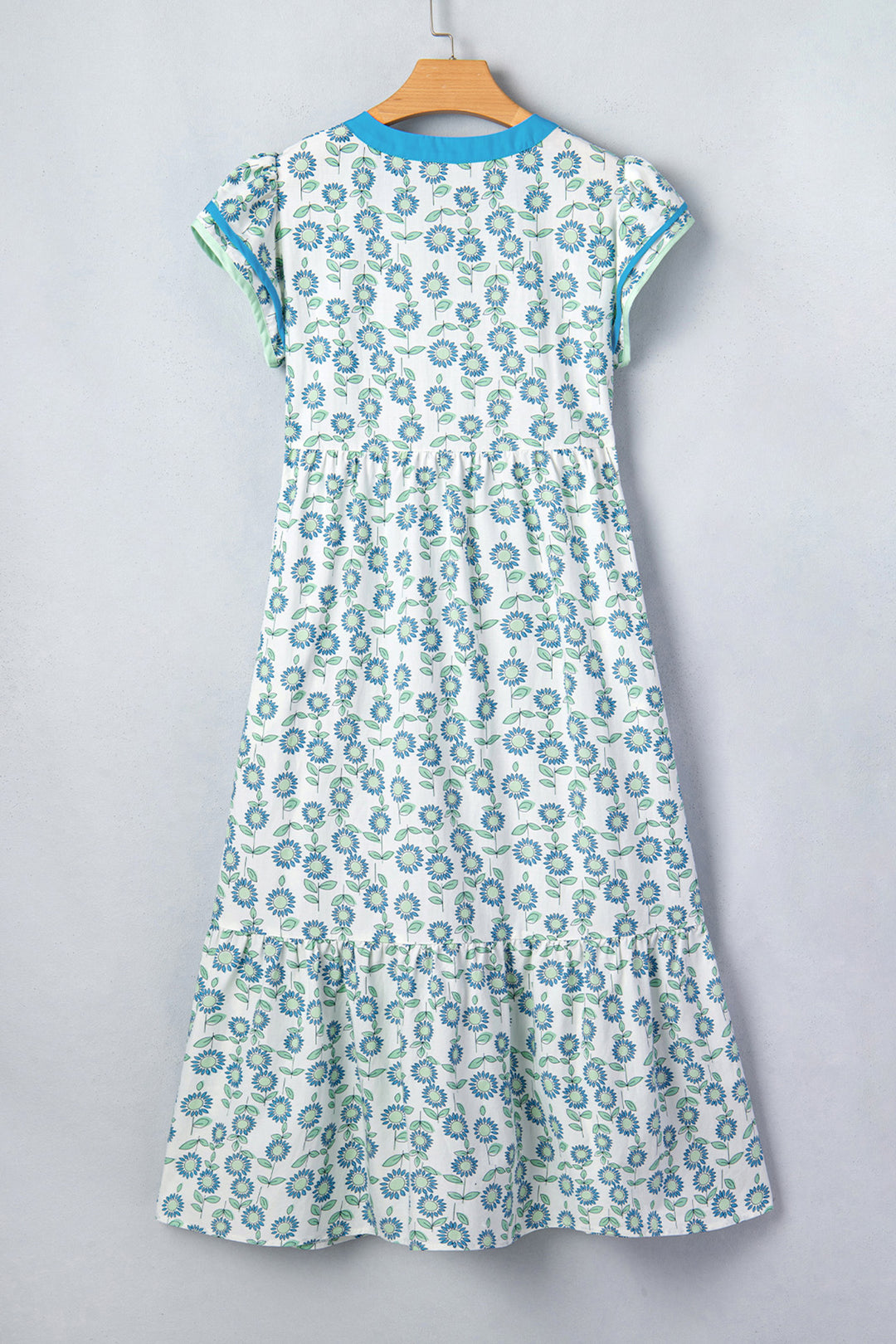 Sky Blue Cute Sunflower Printed Striped Long Dress