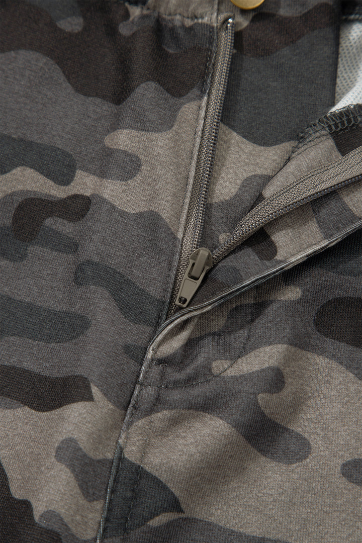 Green Camouflage Print Striped Side Panel Patchwork Drawstring Pants