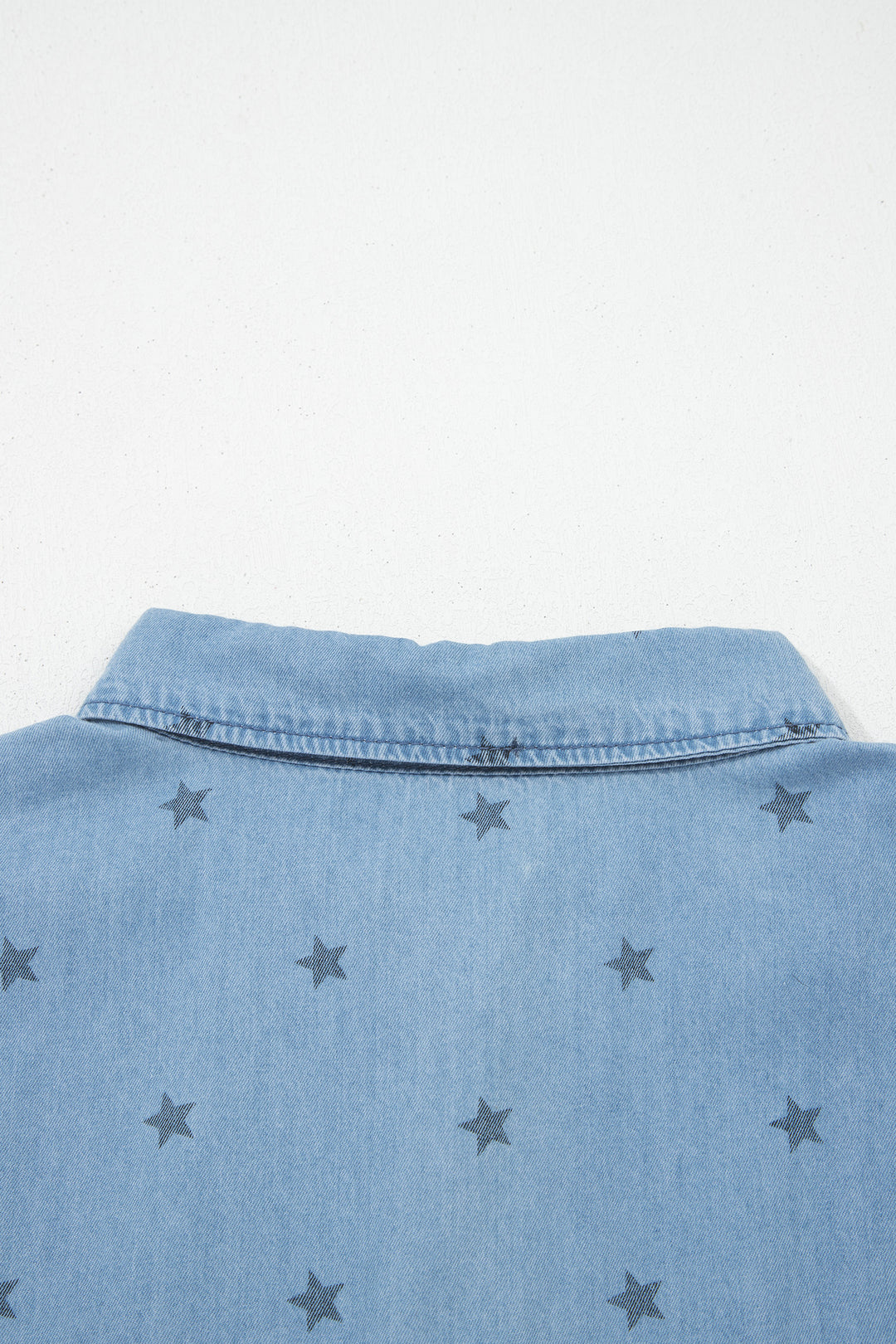 Star Allover Print Double Chest Pocket Short Sleeve Denim Shirt
