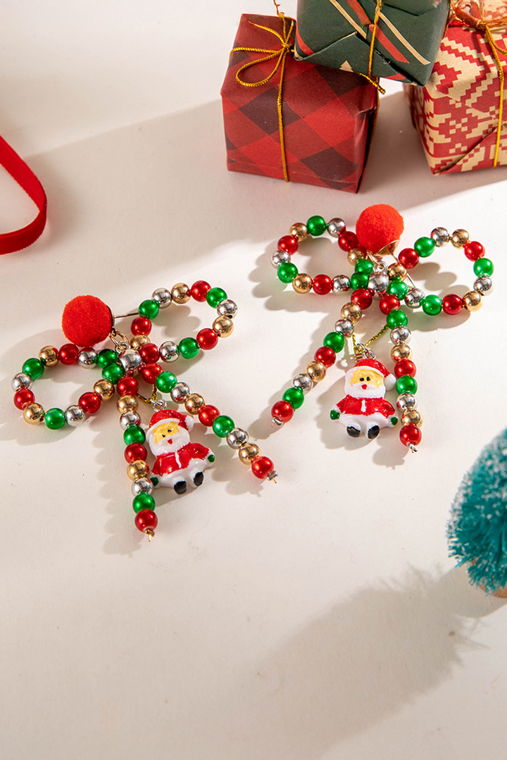 Weihnachtsmann-Anhänger Perlen-Schleifenknoten-Ohrstecker