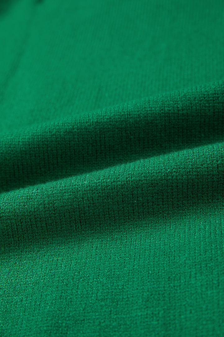 Bright Green Corded Horseshoes Ribbed Trim Mock Neck Short Sleeve Sweater