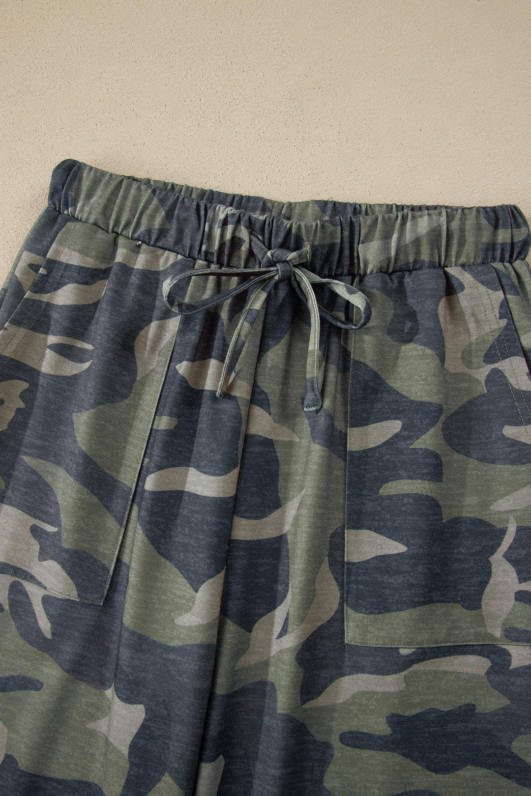 Green Camouflage Print Slim Tank Drawstring Pant Set
