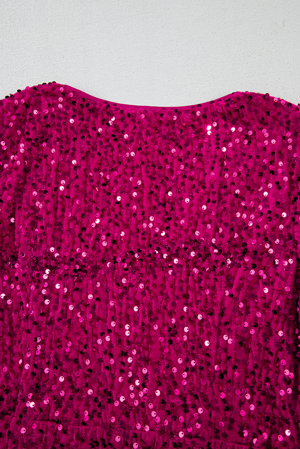 Pitaya Pink Velvet Sequin Long Sleeve V Neck Wrapped Party Mini Dress