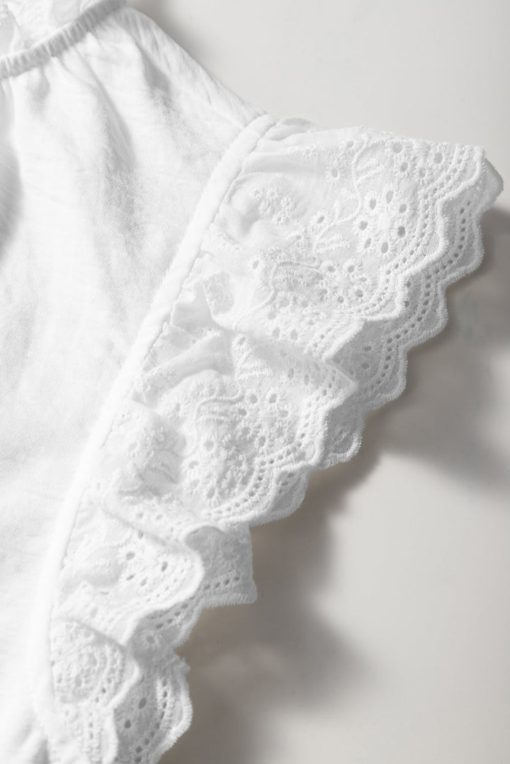 Embroidered Ruffle Trim Textured Blouse