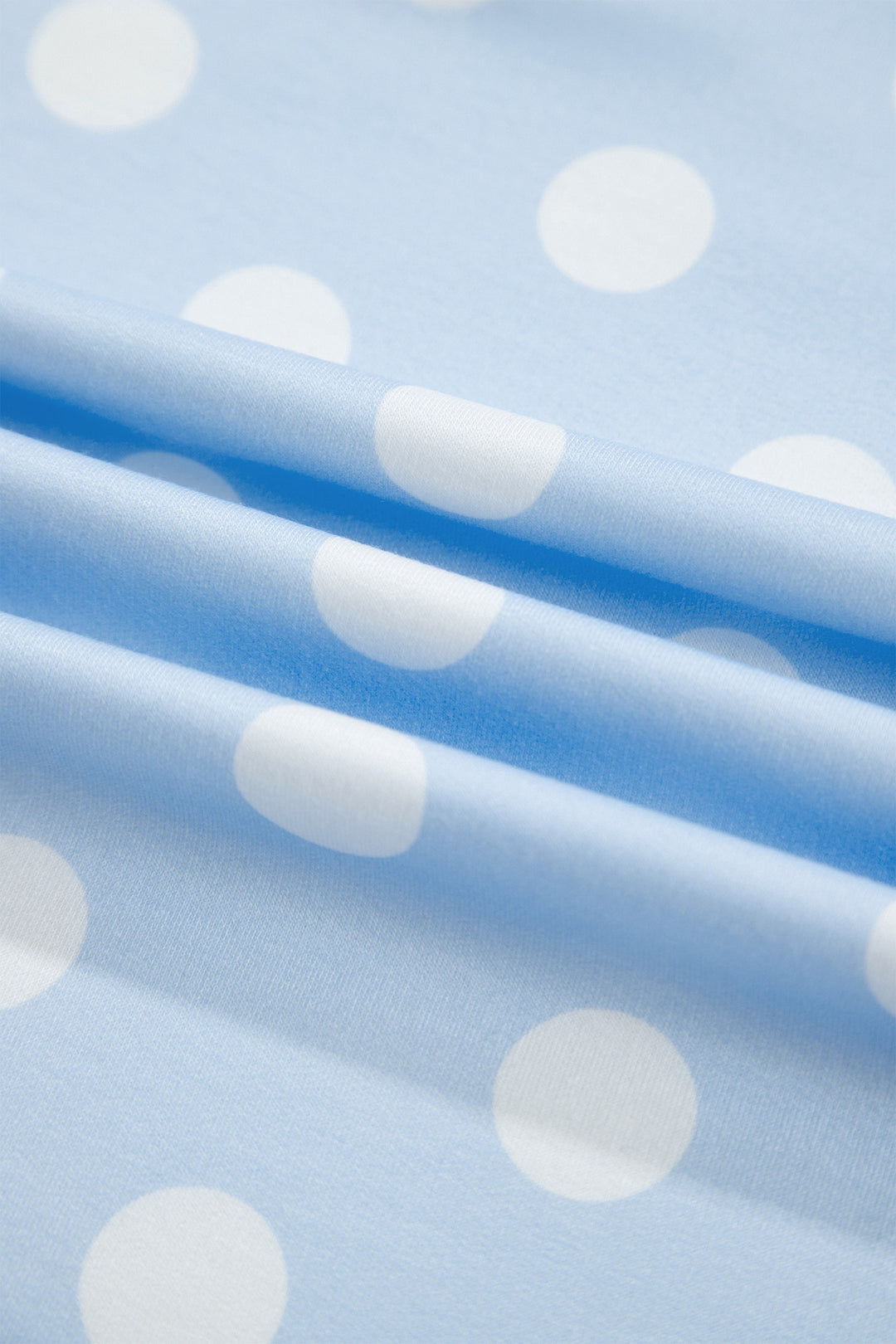 Sky Blue Polka Dot Contrast Trim Long Sleeve Top Drawstring Shift Pants Set