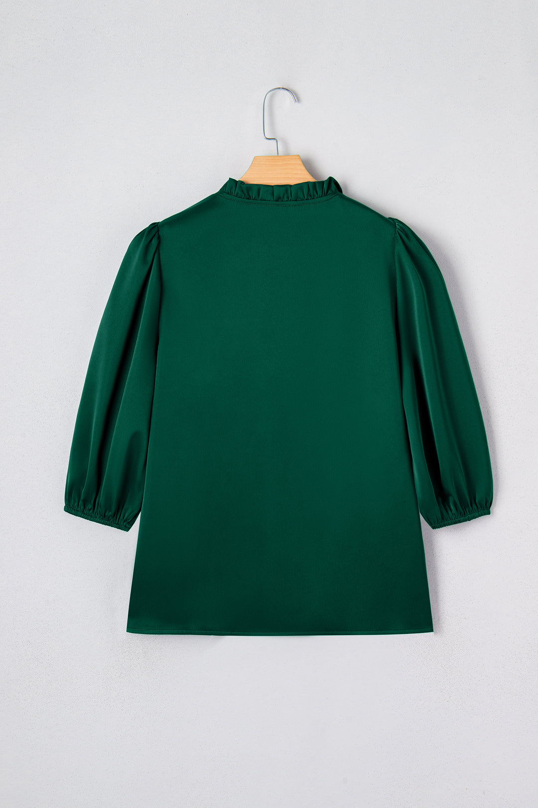 Solid Color Frilled V Neck Bow Detail 3/4 Sleeve Blouse