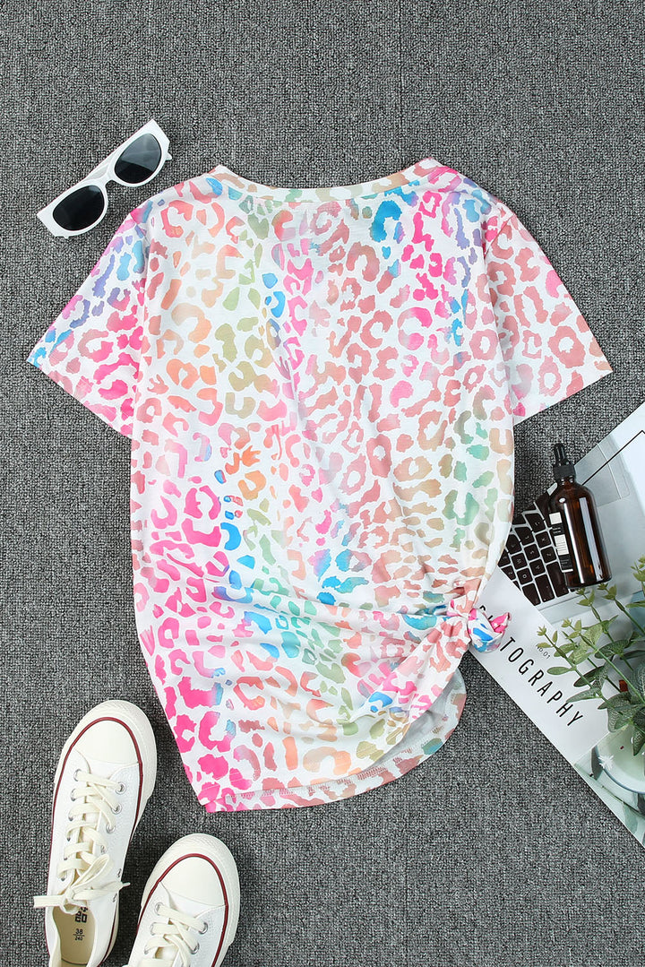 Colorful  V Neck Short Sleeve Top