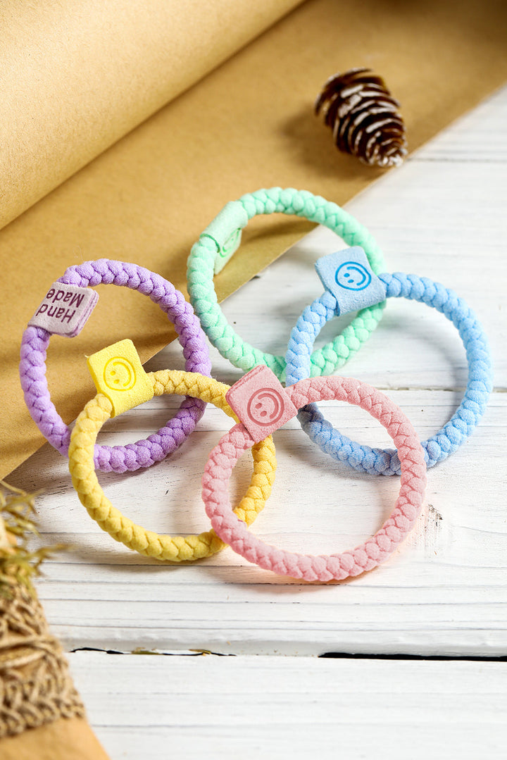 Lot de 5 élastiques à cheveux tressés avec languette Smile Face
