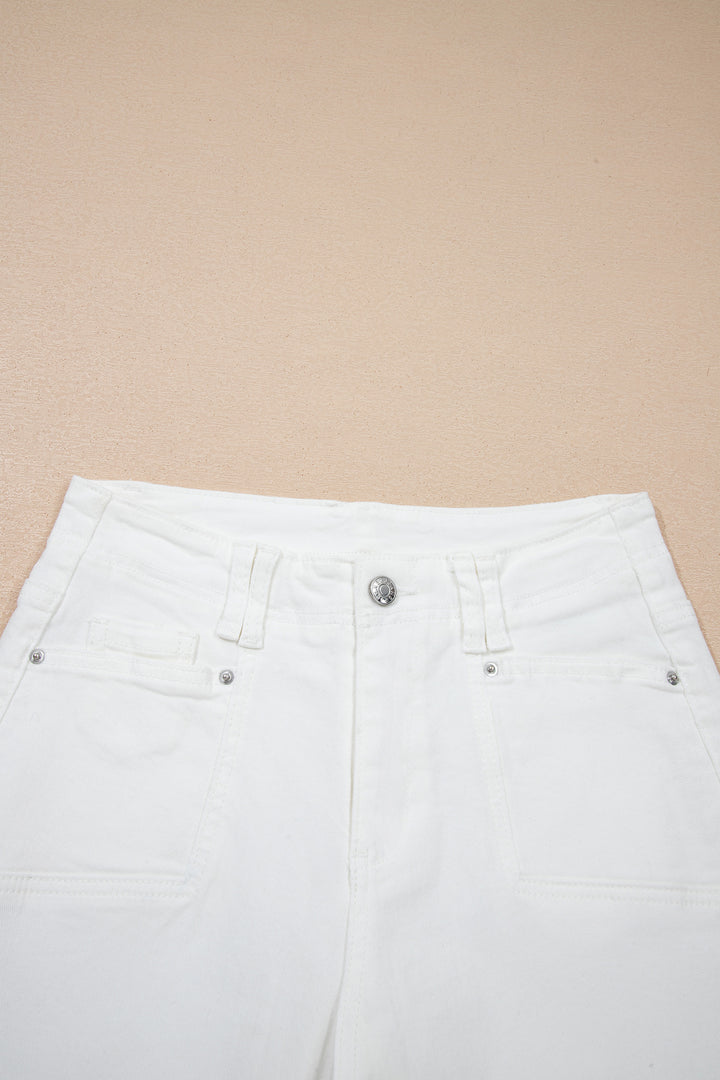 White Raw Hem Ankle-length Loose Jeans