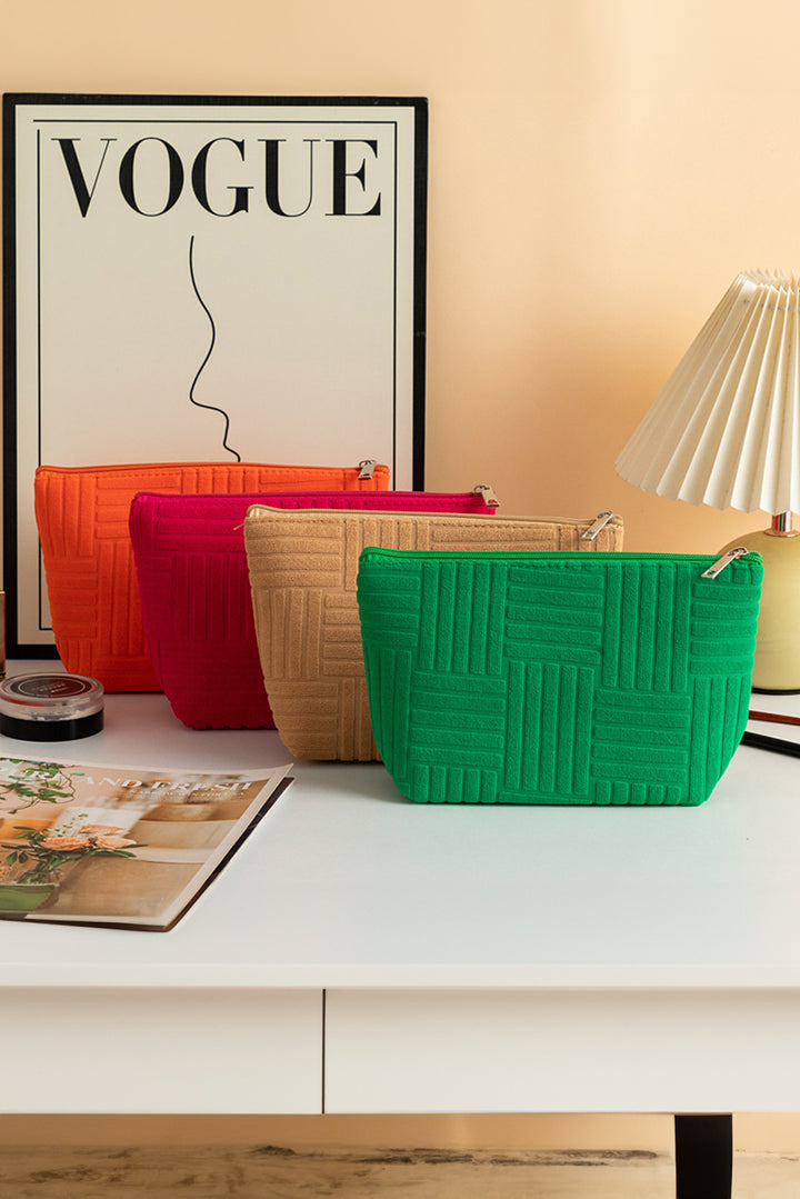 Textured Woven Pattern Zipper Cosmetic Bag