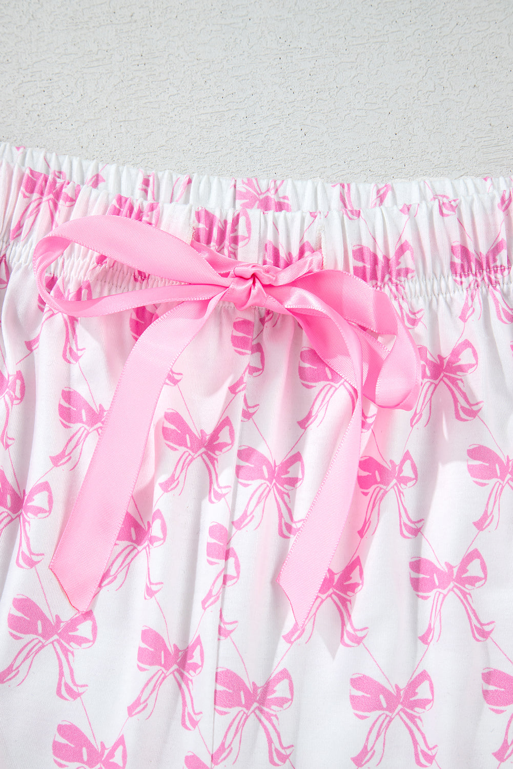 bowknot printed short sleeve and ruffled shorts pajama set