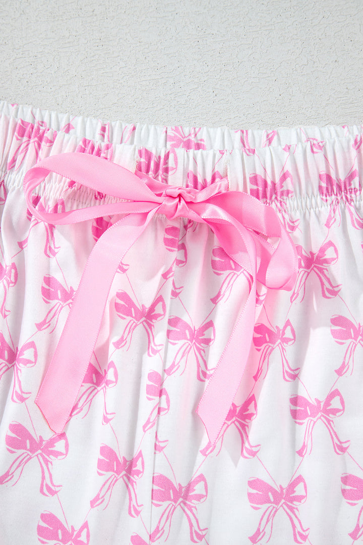 bowknot printed short sleeve and ruffled shorts pajama set