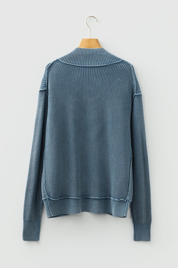 Evergreen Mineral Wash Exposed Seam Patchwork Knit Open Sweater Cardigan