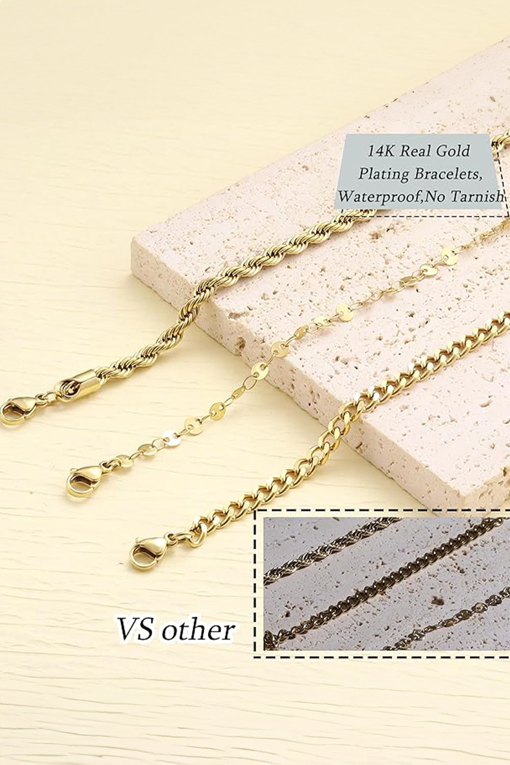 3-teiliges, scheibenbeschichtetes, verstellbares Kettenarmband-Set