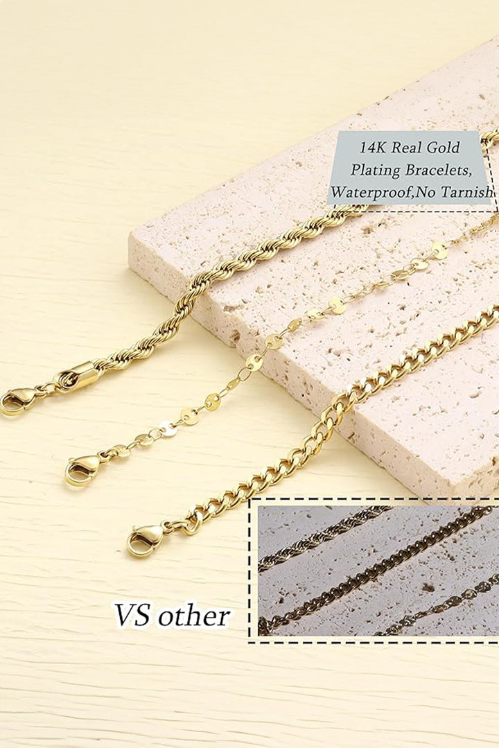 3-teiliges, scheibenbeschichtetes, verstellbares Kettenarmband-Set