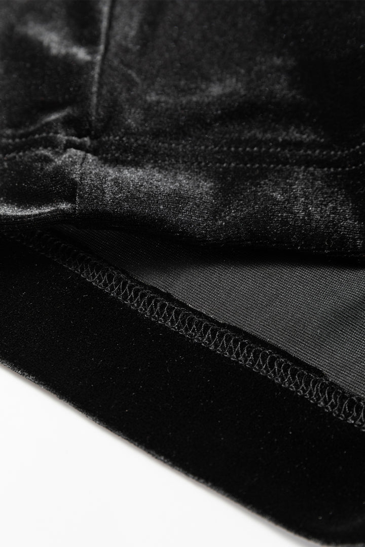 Black Shiny Velvet Drawstring High Waist Straight Leg Casual Pants