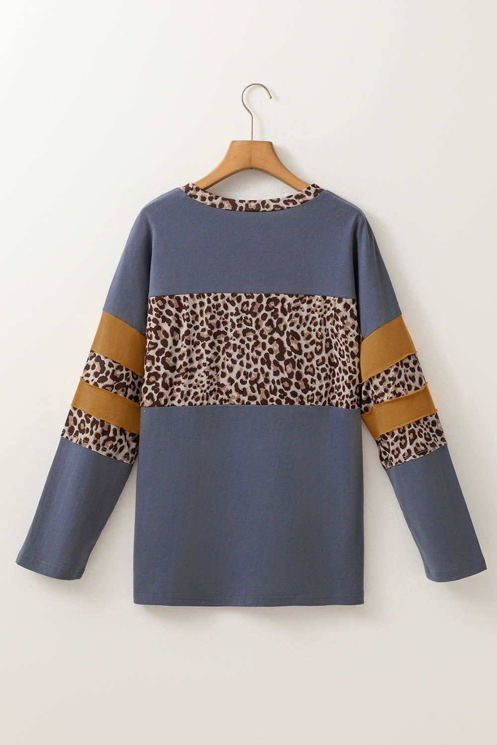 Leopard Colorblock Patchwork Long Sleeve 100%Cotton Top