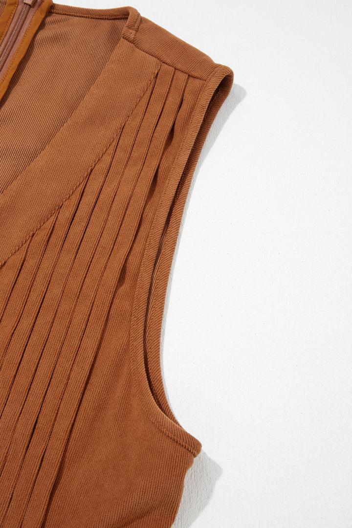 Cinnamon Tie V Neck Sleeveless Corduroy Romper