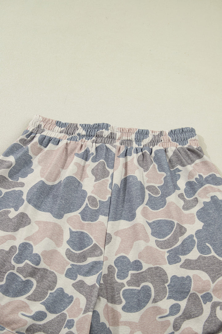 Multicolour Camouflage Loose Tee Drawstring Shorts 2pcs Outfit