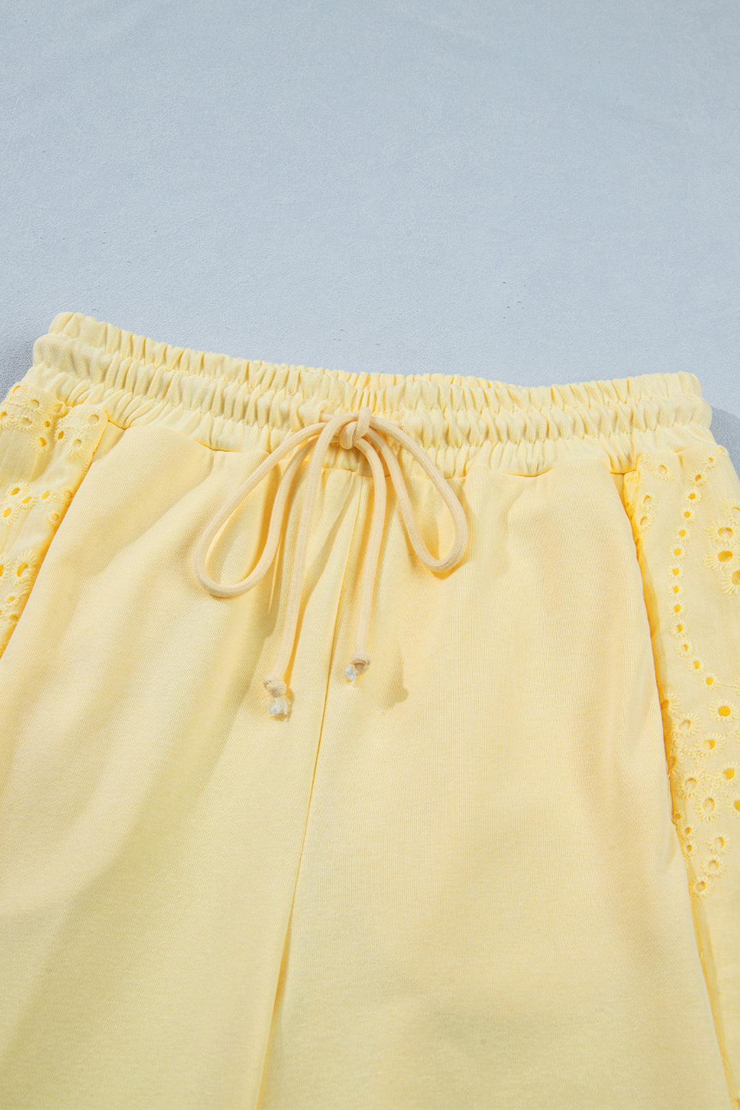 Yellow Cream Lace Patchwork Half Sleeve Top Elastic Waist Pants Two Piece Set