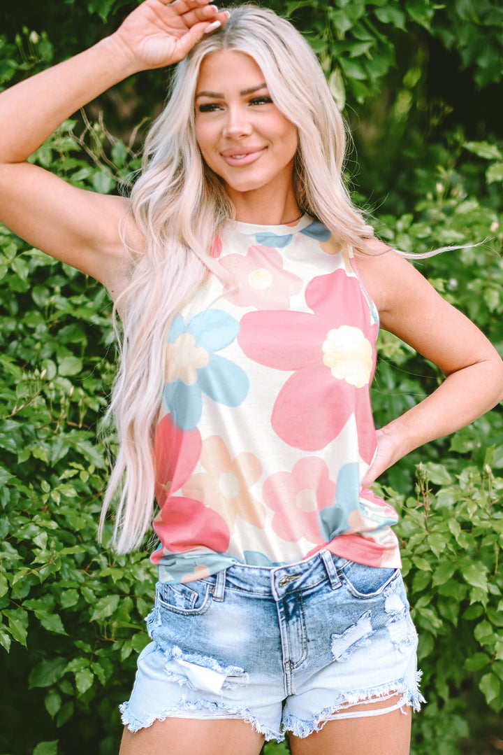 Floral Print Round Neck Sleeveless Top
