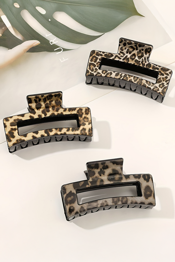 Leopard Print Hollow Out Square Large Hair Claw Clip