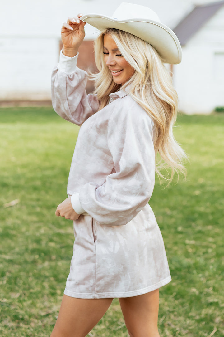 White Abstract Woodland Print Balloon Sleeve Pullover Mini Skort Set