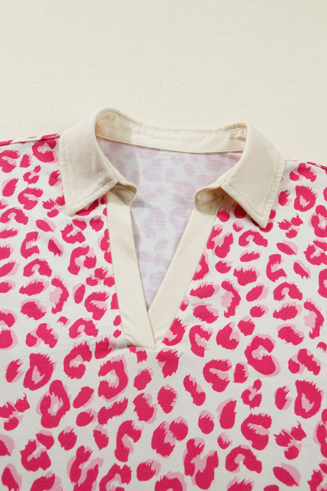 Rose V Neck Collar Leopard Printed 2pcs Short Set