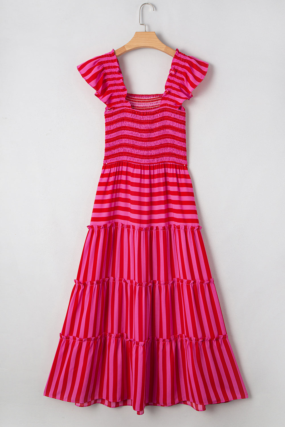 Flutter Sleeve Smocked Bodice Tiered Maxi Dress